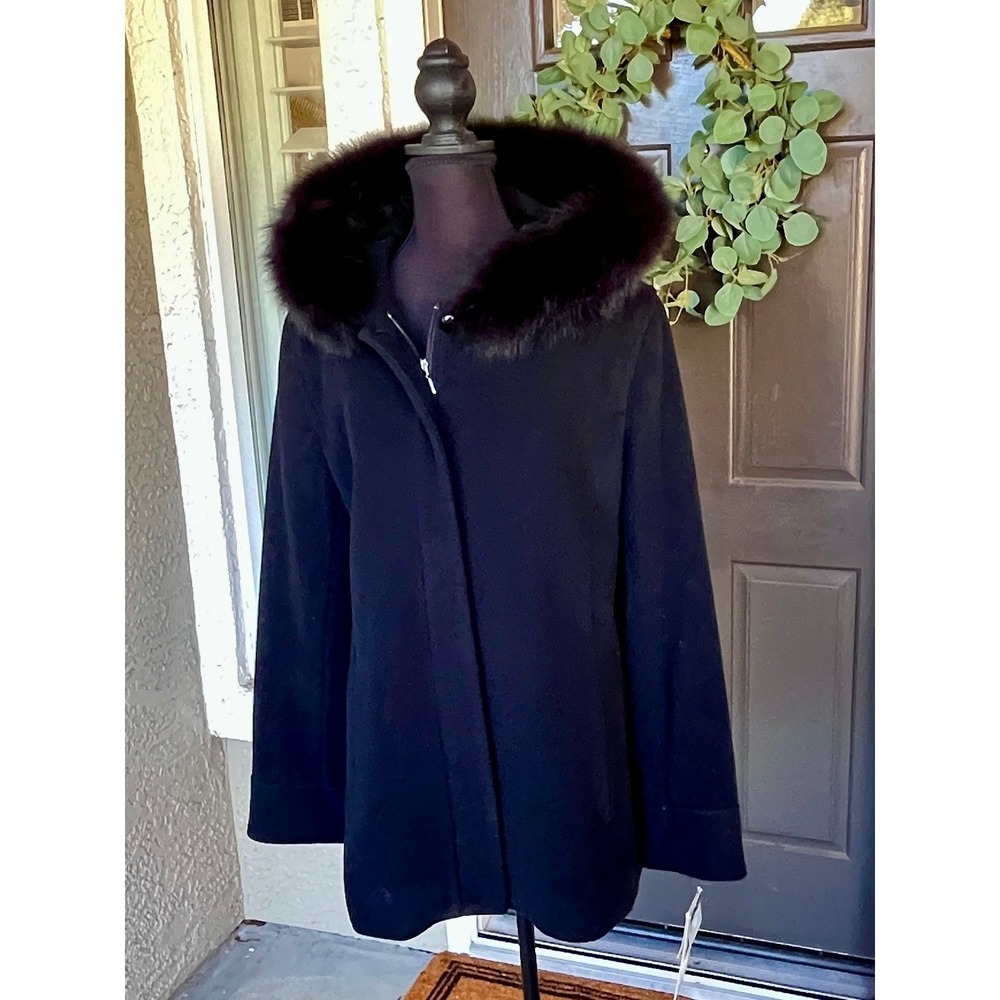 Saga Fox Fur Hooded Wool Coat Womens 8 NWT Black Real Fur Forecaster Jacket - Picture 10 of 10